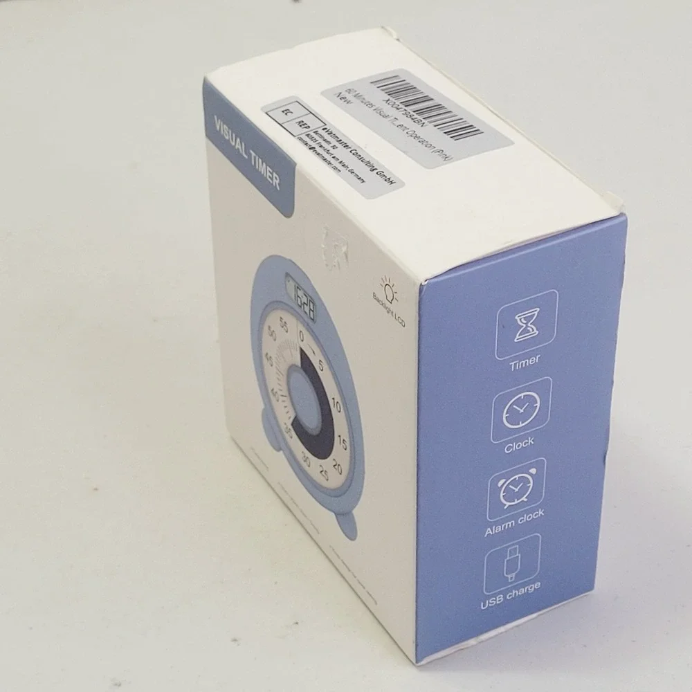 Unbranded 60 Minute Visual Timer Clock Blue USB Rechargeable Backlight